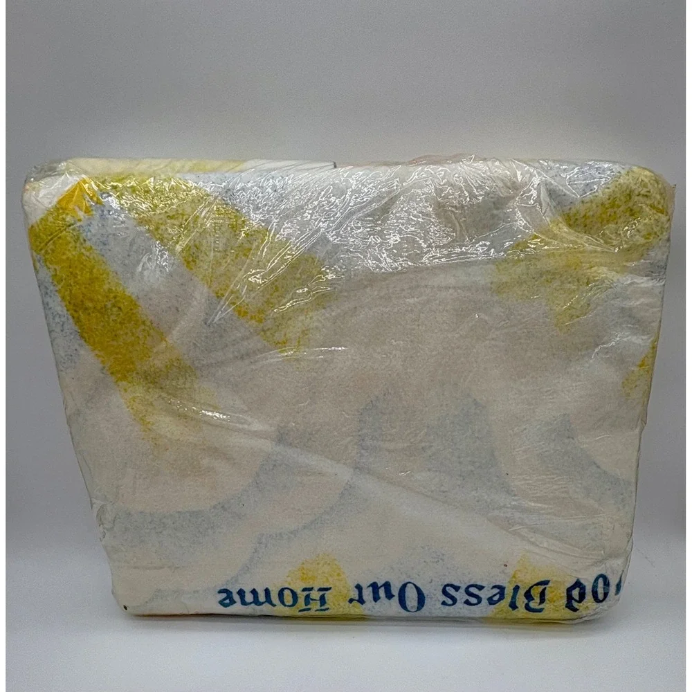 Vintage Beacon God Bless Our Home Blanket Twin Full Blue Yellow Made in USA NEW